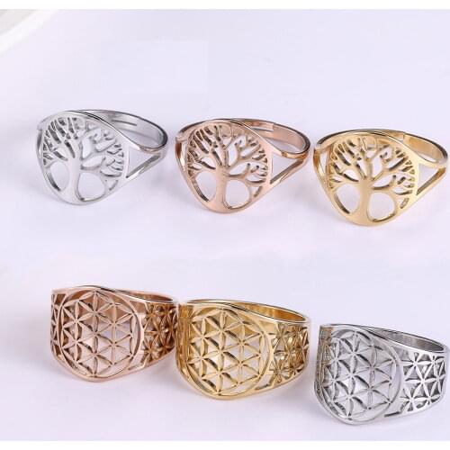 COOLTIME Viking Couple Ring Flower Of Life Golden Ring for Women Stainless Steel Finger Rings for Women Men Fine Jewelry Amulet
