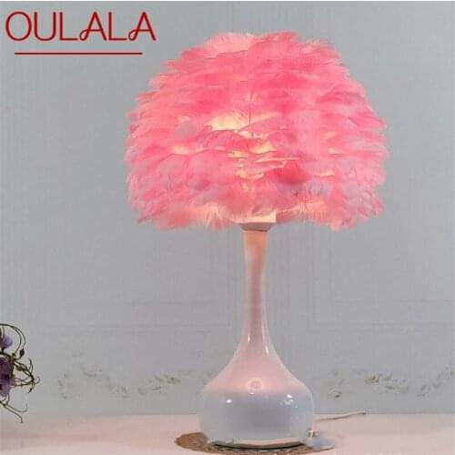 OULALA Creative Table Lamps Contemporary Red Feather Desk Lights for Home Living Bed Room Decoration