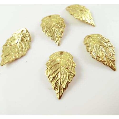 Brass Gold color carved leaf spacer floating drop leaves Beads for making jewelry accessories 18*10mm 50 pcs