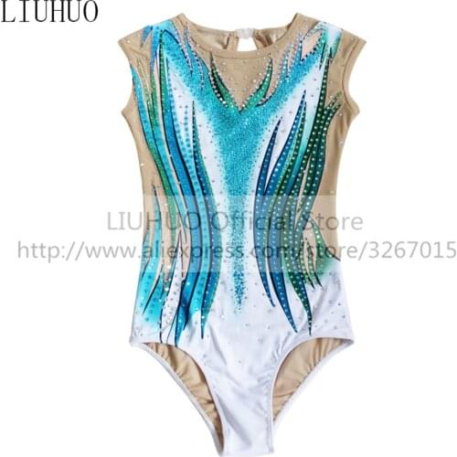 LIUHUO Womens Girls' Adult Multicolor Performance Rhythmic Gymnastics Competition Leotard Ice Figure Skating Dress Blue Dance