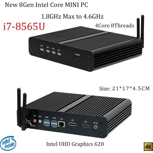 Newest 8Gen Fanless mini pc i7 8565U CPU 4.6GHz Intel UHD620 win10 Quad Core 8 Threads DDR4 2133 2400 2666 NUC Freeshipping pc