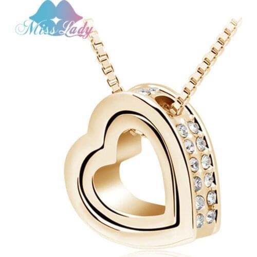 Miss Lady Valentines Day Gold color Austrian Crystal design female Heart pendant necklace Fashion Jewelry for women MLY2891