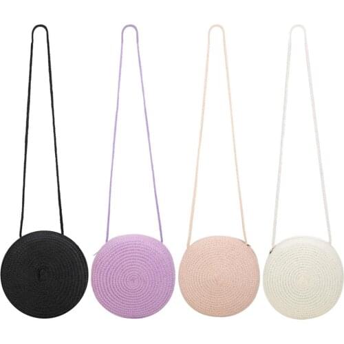 2021 fashion round rainbow color straw woven bag summer ladies handbag bohemian rattan messenger bag hand-woven