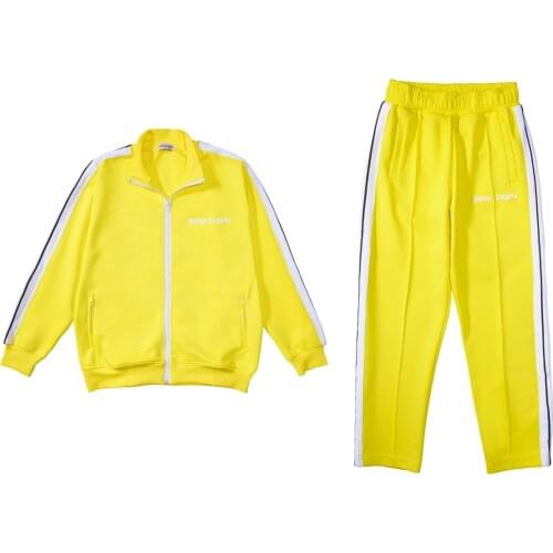 Letter Palm Angels Men Women Lovers Style Fashion Long sleeve pants Trousers boyfriend gift Sports Jacket Sportswear Set Yellow