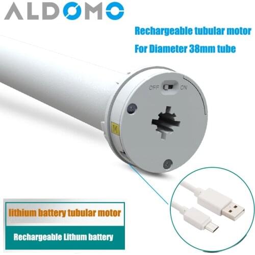 ALDOMO USB Rechargeable Lithum battery tubular motor suitable for Diameter 38mm tube Electric window blinds motor roller blinds