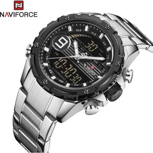 NAVIFORCE Brand Men Watch Fashion Chronograph Sport Watches Clock Analog Digital 3ATM Waterproof Wristwatch Dual Display Quartz