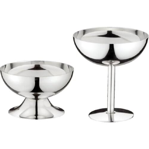 Stainless Steel Goblet Cup Ice Cream Dessert Salad Bowl Fruit Plate Snack Dish