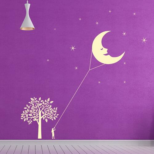 Moon And Stars Vinyl Wall Stickers Scene Kite Wall Decal Kids Nursery Decor Wall Sticker Hot Selling Wallpaper Mural SA338