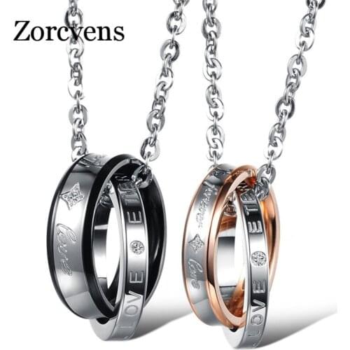 Modyle 2020 New Black and Rose Gold Color Love Stainless Steel Cubic Zirconia Wedding Necklace for Women