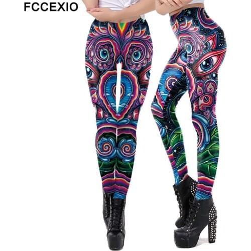FCCEXIO 3D Pattern Eye Printed Tight Leggings Women Casual Sports Pants Fitness Printed Leggings Female Sexy Skinny Pants