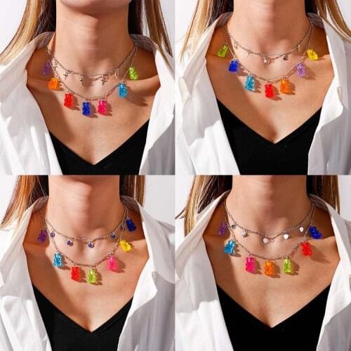 Ethnic boho multi-layer gummy bear cross heart pendant necklace for women party jewelry female charm choker collar neckace