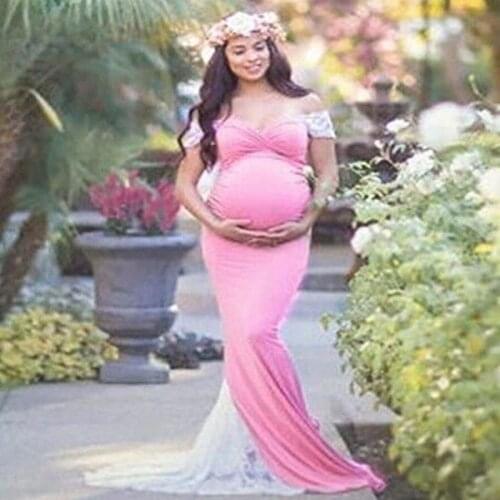 Maternity Dresses Pregnancy Women Cotton Lace Stitching Slim Sexy Maxi Gown Fancy Shooting Photo Photography Props Clothes 2020