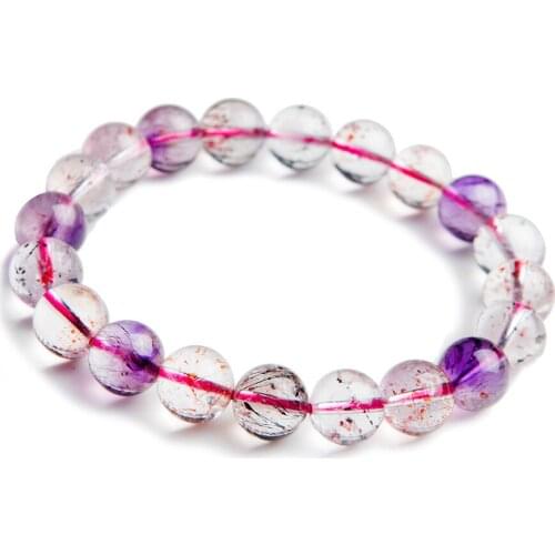 Drop Shipping 9.5mm Natural Genuine Super Seven Melody Stone Round Crystal Beads Stretch Charm Bracelet For Women