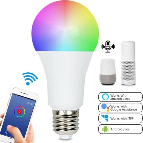 E27/E26 E14 RGB Dimmable WIFI Smart LED Light Timing Voice Control Bulb 9W For iOS Android Amazon Google Home Alexa Apps