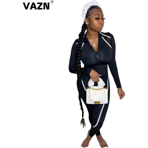 VAZN 2020 Autumn High Quality Daily Young Sexy Free Soft Elastic Solid Full Sleeve High Waist Skinny Women Pencil Jumpsuits