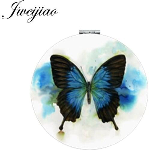 Youhaken Art Painting Image Makeup Mirror Mini Round Folding Compact Pocket Mirror 1X/2X Magnifying Beauty Butterfly Gift