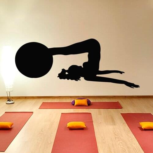ZOOYOO Woman With A Ball Fitness Exercise Gym Wall Decal Yoga Practice Silhouette Vinyl Home Decor Wall Sticker