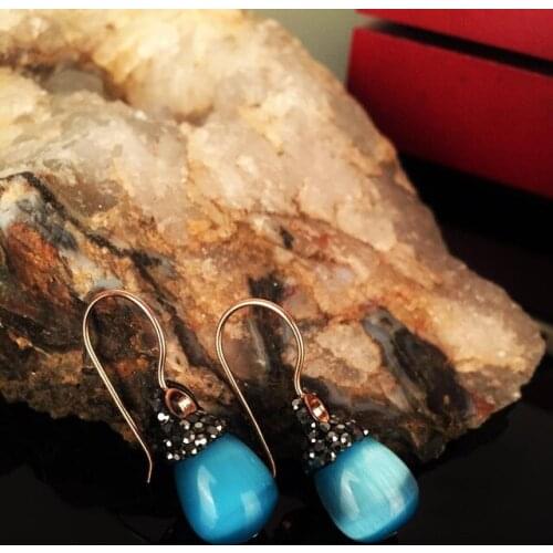 Dr Stone Natural Stone Women 'S Cat 'S Eye Stone Rose Gold plated Earrings KRB 373144586