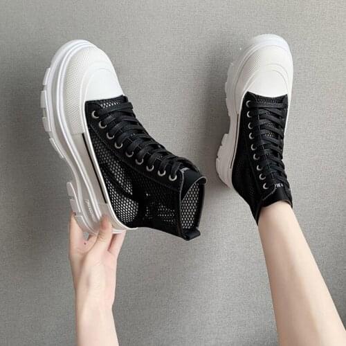 Platform sneakers mesh hollow casual high-top Martin boots women 2021 summer new fashion all-match short tube breathable sandals