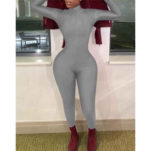 Casual Women Jumpsuits Big Size Zippers Skinny Jumpsuit High Elasticity Bodysuit Jumpsuit Sexy Playsuit Women Rompers overalls