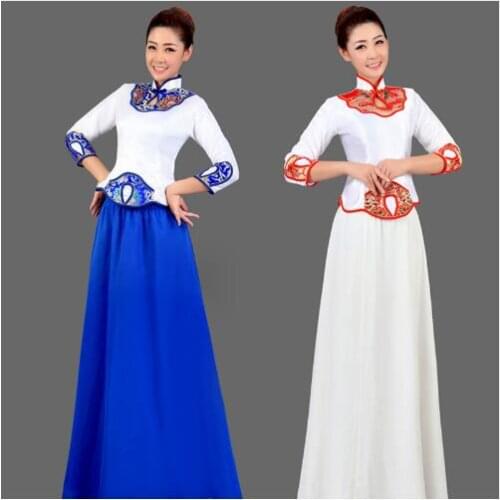 0194) New blue/white porcelain folk music chorus dress classical costumes Chinese wind clothing guzheng flute Tea performance