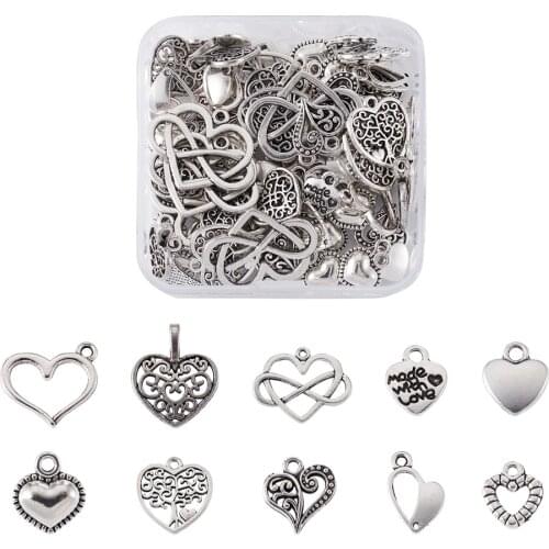1 Box Antique Tibetan Style Alloy Heart Pendants for necklace jewelry making supplies Wholesale Pandahall F60