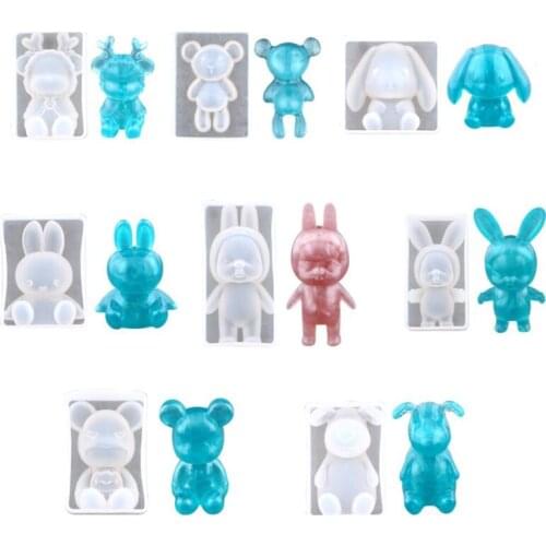 1pc 3D Animal Resin Molds Wolf Rabbit Dog Bear Epoxy Silicone Moulds DIY Crafts Casting Mold For Home Accessories