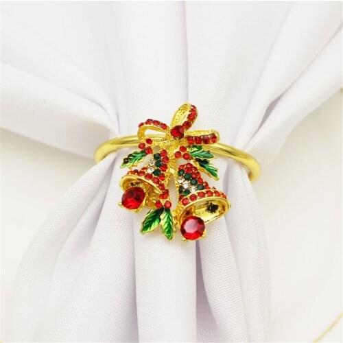 12PCS/Metal Christmas series bells diamond-studded napkin ring Western table decorations for hotel wedding parties