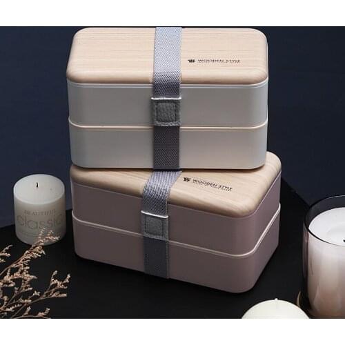 1200ml Wooden food container Lunch Box for Picnic Outdoor Tableware Carry Food Bento Box For School Microwavable 2 layer