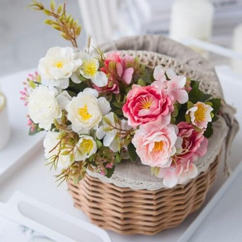 Artificial Flowers Blossom Rose Silk Fake Flower Autumn Garden Home DIY Decoration Small White Faux Flowers Wedding Arrangement