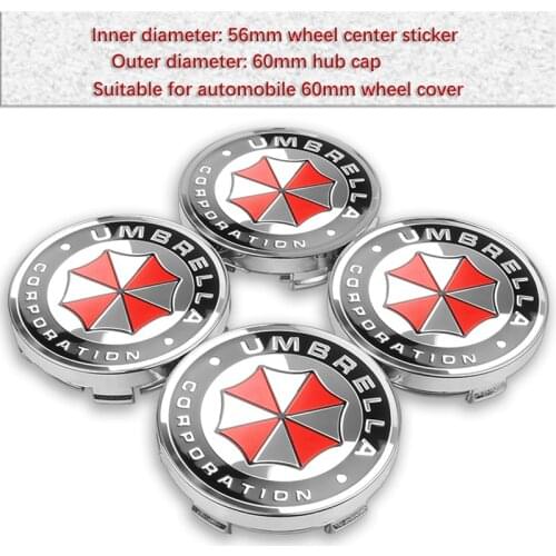 4pc 60mm Umbrella Corporation logo Car Center Hub Caps Badge Emblem Sticker Wheel Dust-proof covers Decorations Accessories