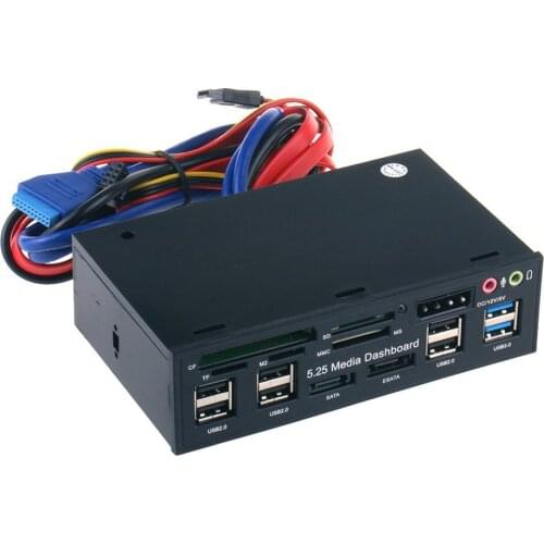 5.25" Pc Front Panel Dashboard Media Usb 3.0 Hub Audio Esata Sata Card Reader Desktop Optical Drive Multifunctional Panel 525E