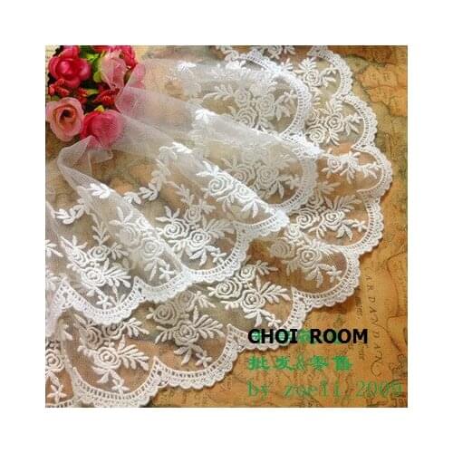 5Yard/lot Beige white gauze embroidery lace trim fine lace fabric diy garment dress accessories 12cm wide