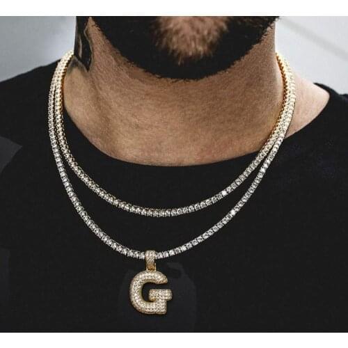 A-Z Custom Name Bubble Initial Letter Necklaces & Pendant Charm For Cubic Zirconia Hip Hop Jewelry Gold Color 3mm Tennis Chain