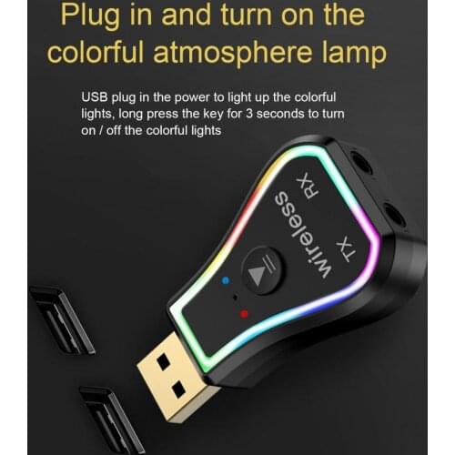 Bluelans M11 Wireless Adapter 3-in-1 Bluetooth 5.0 Mini 3.5mm/USB Transmitter Colorful atmospheres lights Receiver for Car Audio