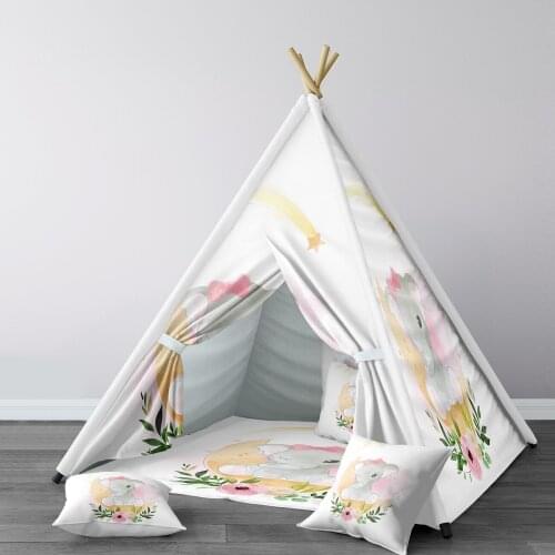 Play Tent for Kids Wigwam Portable Indoor Playground Tents Children Bedrooms Powder Pink Elephant Flowers Pattern 245