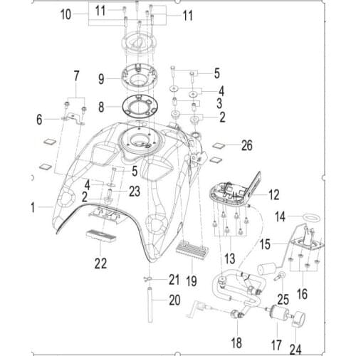 Fuel tank fuel pump lock set fuel sensor fuel filter page of Benelli TNT25