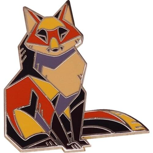 Fox sitting quietly Badge polygon effect enamel pin Cool animal Brooch unique and fashionable decor