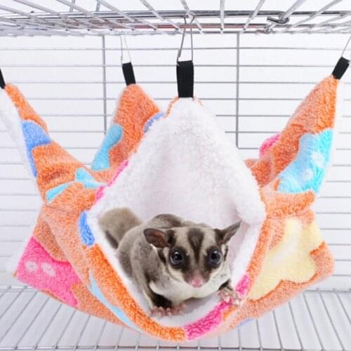 A Small Pet Hammock Hanging Beds Double-layer Plush Hamster House Small Animal Cage Comfortable Squirrel Nest Pet Supplies