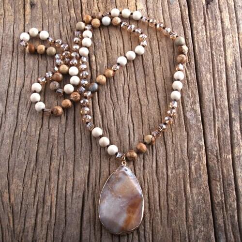 MD Fashion Boho Jewelry Natural Stones Knotted Amazonite Stone Pendant Necklace For Women Gift Dropship