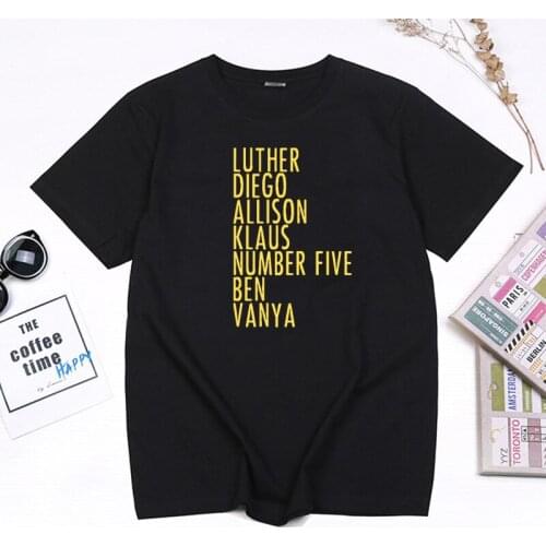 TV The Umbrella Academy Men Tshirt Luther Diego Allison Klaus Number Five Ben Vanya Letters Tops Summer Camisetas Ropa Hombre
