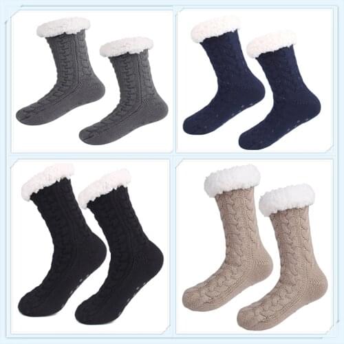 Mens Indoor thermal fleece socks soft elastic winter warm black floor cashmere thick socks anti-slip male long cotton socks men