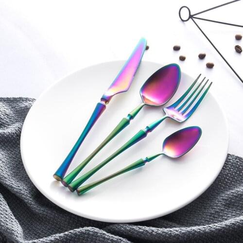 Rainbow Cutlery 4pcs Set Spoon and Fork Set Christmas wedding Silverware Stainless Steel Dinner Set Kitchen Food Dinnerware