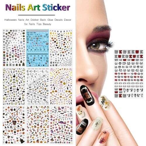 Halloween Nails Art Sticker Back Glue Decals Decoration for Nails Tips Beauty Stencil Nail Art DIY Design Manicure Tool