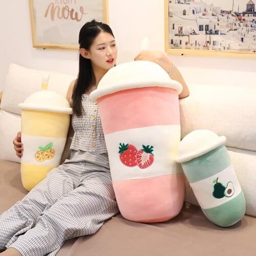 New Hot Real-Life Bubble Tea Plush Toy Stuffed Food Milk Soft Doll Fruit Cup Drink Pillow Cushion Kids Toys Friend Birthday Gift
