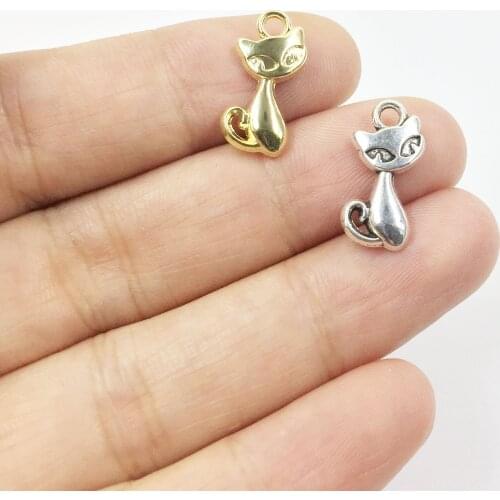 Eruifa 20pcs 18*10mm Pretty Cat Zinc Alloy necklace,earring bracelet jewelry DIY handmade 2 colors Gold and Burnished silver