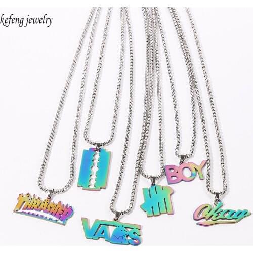 Thrasher Letters Necklace Quenched Colorful Letter Pendant Mens and Womens Stainless Steel Hip Hop Jewelry Birthday Gifts