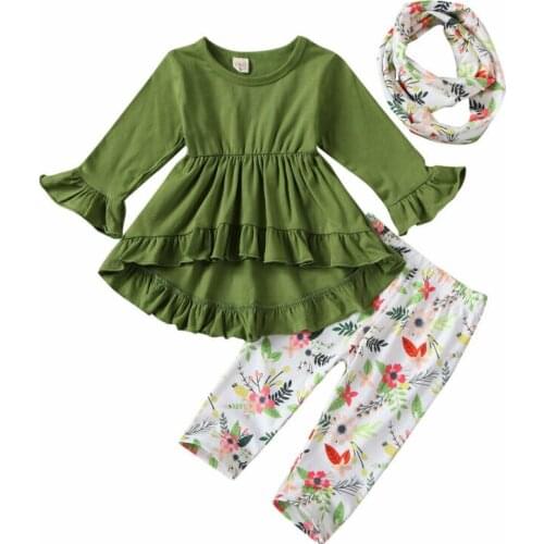 Pudcoco US Stock 1-5 Years Boutique Kids Baby Girl Floral Clothes Set Petal Sleeve Top T-shirt Dress Legging Pant Outfits UK