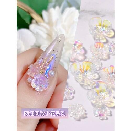 10 pieces of mixed nail art jewelry new Japanese ice transparent flowers three-dimensional nail applique nail polish decorative