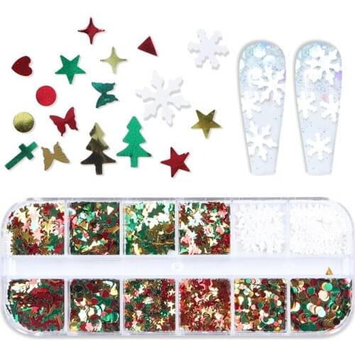 Christmas Nail Art Decoration White Snowflake Nail Sequins Christmas Tree Glitters Flake Winter Manicure Design Accessories